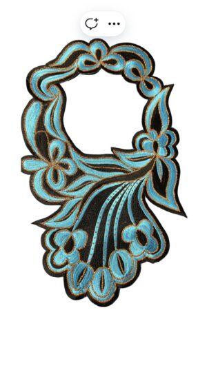 Broderie col arabesque - Bleu turquoise & noir élégant